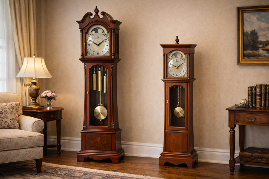 grandfather clock next to grandmother clock comparison
